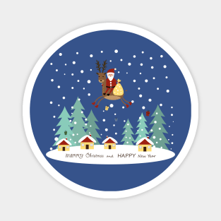 Santa Claus and reindeer with gifts Magnet